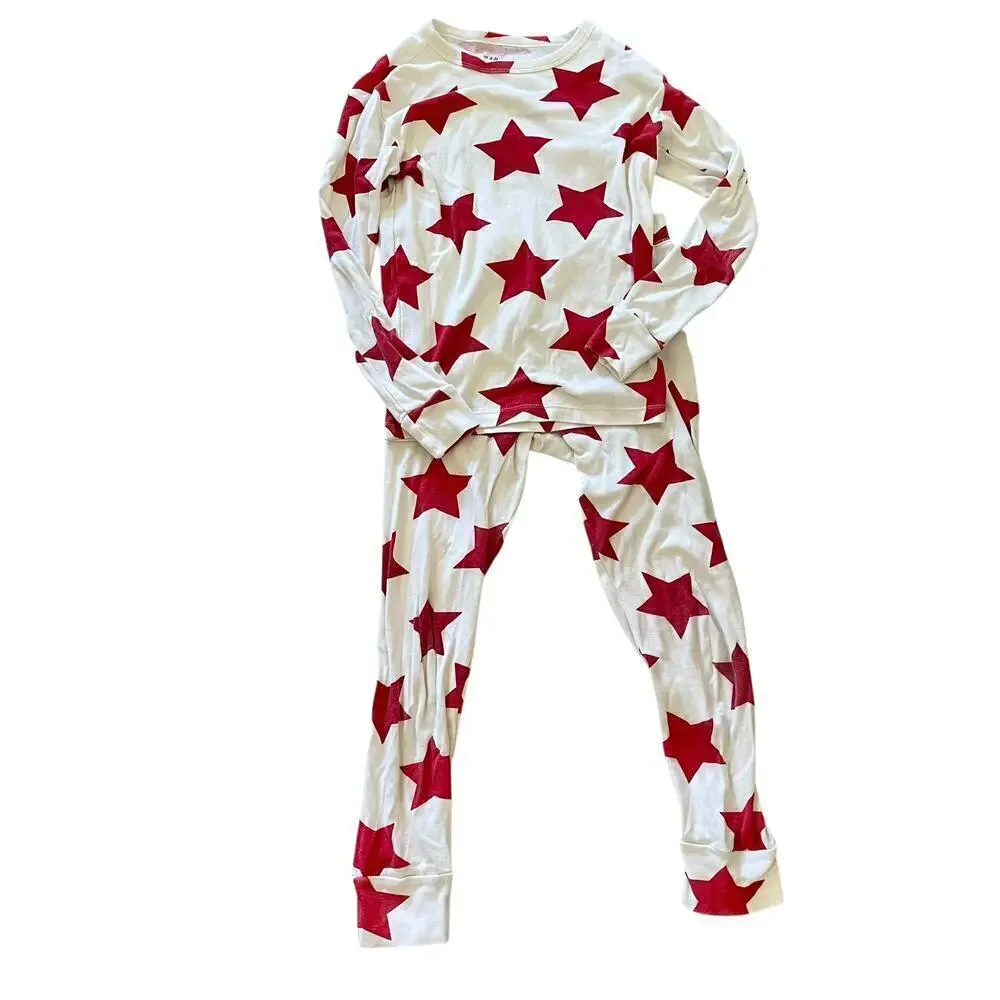 Gap Kids Red Star Two-Piece White Cotton Unisex Pajamas Youth Size 10